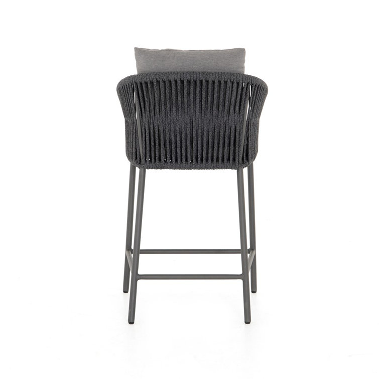 Gray Rope Woven Outdoor Counter Stool with Cushions