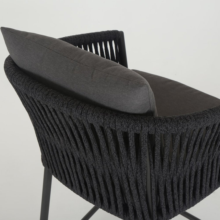 Gray Rope Woven Outdoor Counter Stool with Cushions