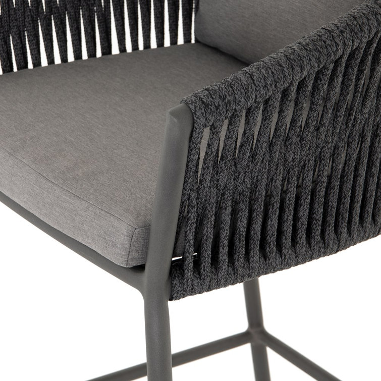 Gray Rope Woven Outdoor Counter Stool with Cushions