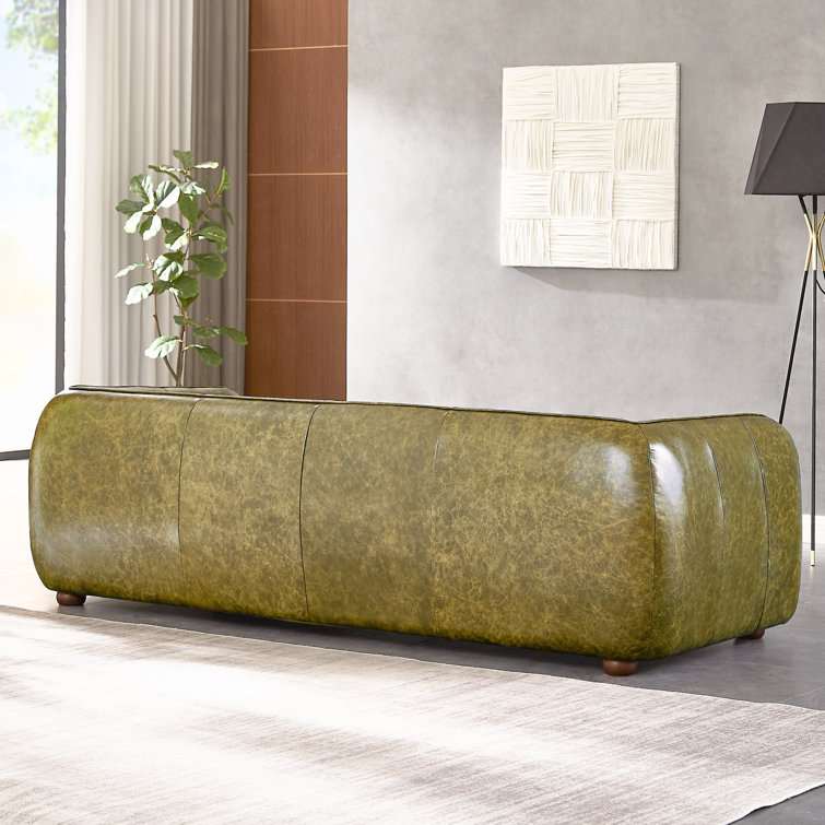 Green Genuine Leather Sofa with Solid Wood Frame
