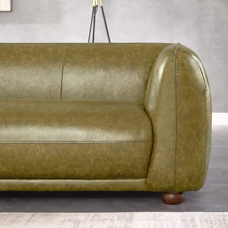 Green Genuine Leather Sofa with Solid Wood Frame