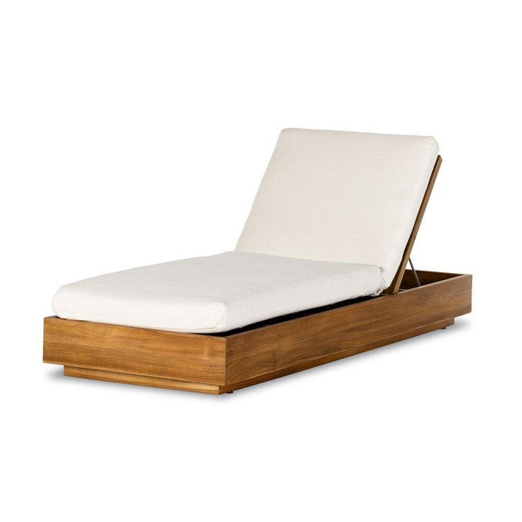 Kinta Teak Adjustable Outdoor Chaise Lounge with White Cushions