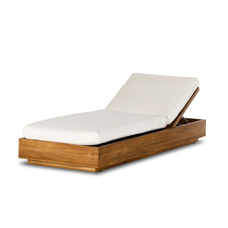 Kinta Teak Adjustable Outdoor Chaise Lounge with White Cushions