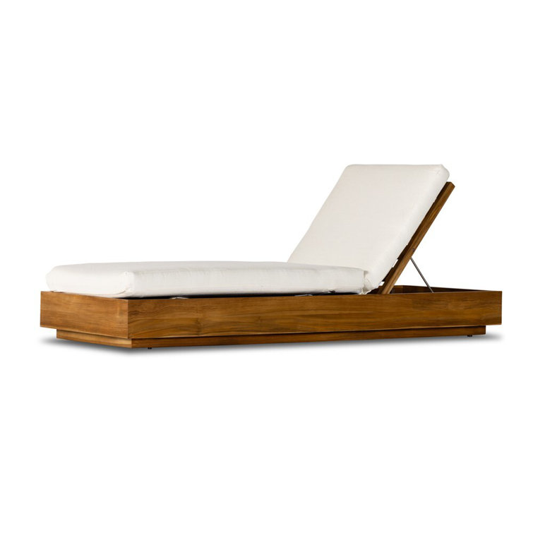 Kinta Teak Adjustable Outdoor Chaise Lounge with White Cushions