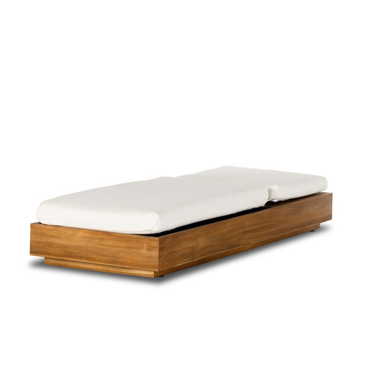 Kinta Teak Adjustable Outdoor Chaise Lounge with White Cushions