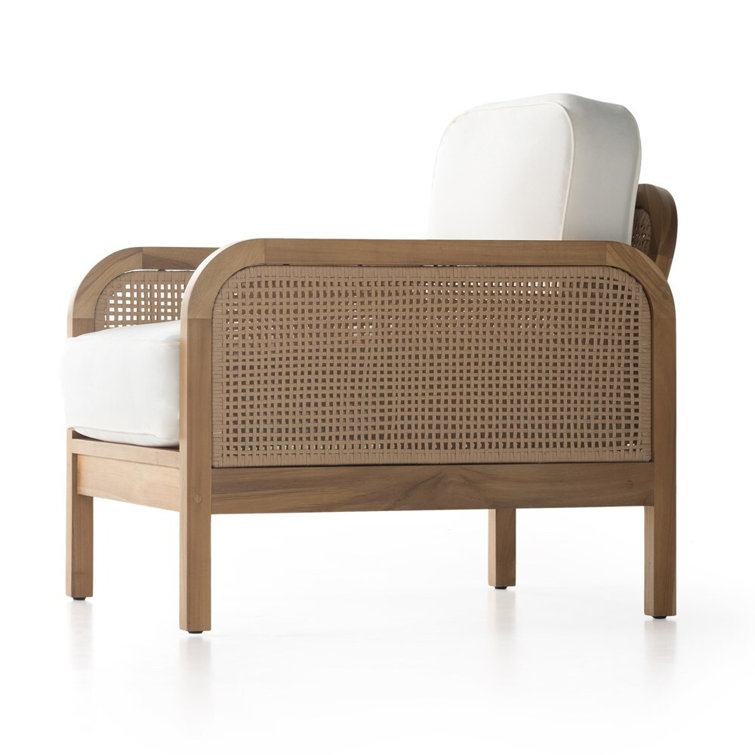Natural Teak and White Cushioned Stationary Chair