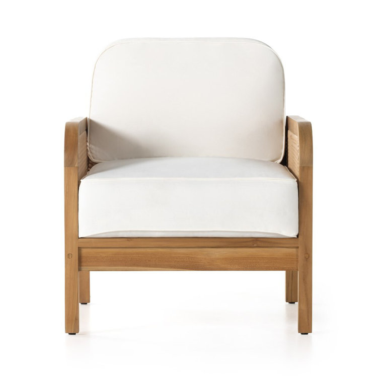 Natural Teak and White Cushioned Stationary Chair