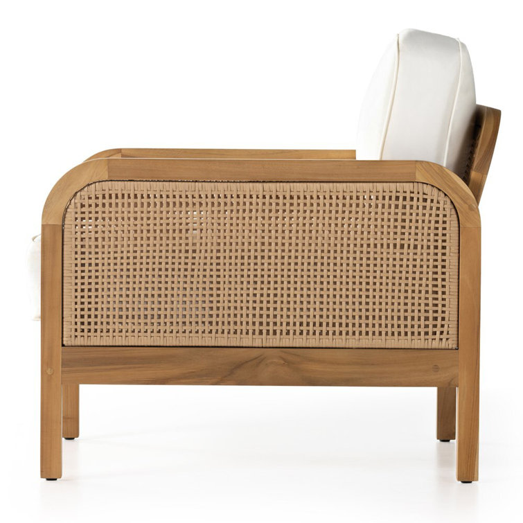 Natural Teak and White Cushioned Stationary Chair