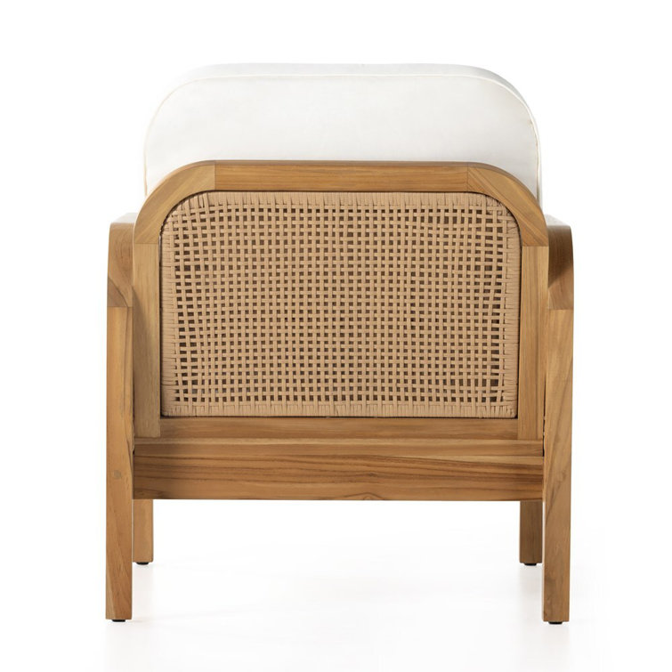 Natural Teak and White Cushioned Stationary Chair