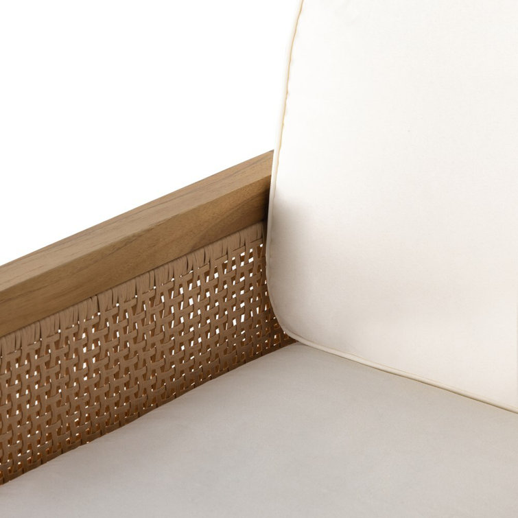 Natural Teak and White Cushioned Stationary Chair