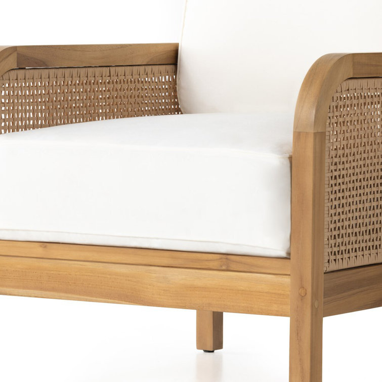 Natural Teak and White Cushioned Stationary Chair