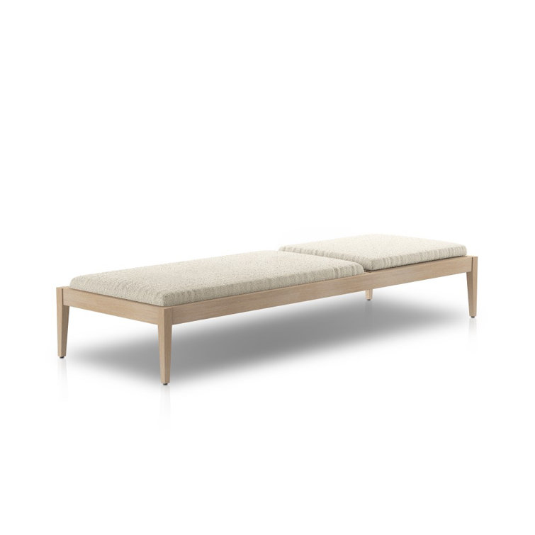 Beige Teak Adjustable Outdoor Chaise Lounger with Cushions