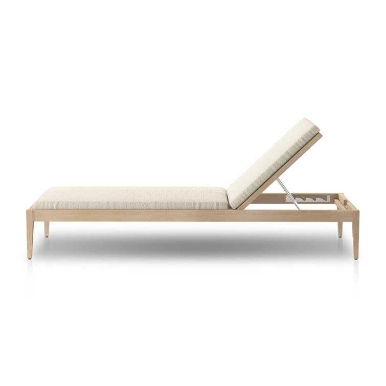 Beige Teak Adjustable Outdoor Chaise Lounger with Cushions