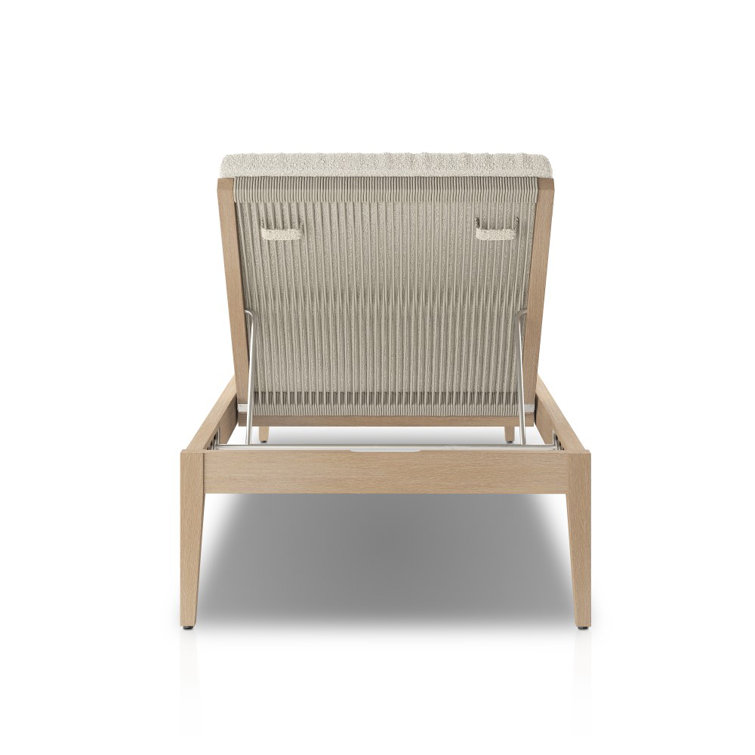 Beige Teak Adjustable Outdoor Chaise Lounger with Cushions
