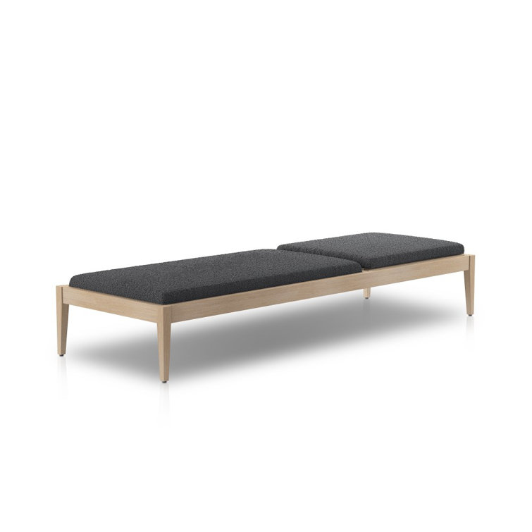 Beige Teak Adjustable Outdoor Chaise Lounger with Cushions