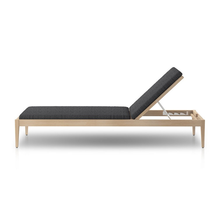 Beige Teak Adjustable Outdoor Chaise Lounger with Cushions