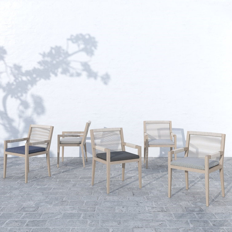 Weathered Gray Teak Outdoor Dining Armchair with Stone Gray Cushions