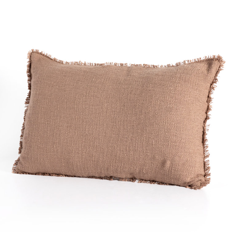 Olive Green Textured Lumbar Pillow with Eyelash Fringe