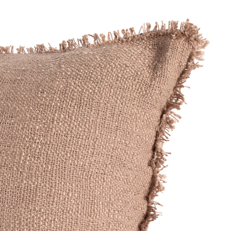 Olive Green Textured Lumbar Pillow with Eyelash Fringe