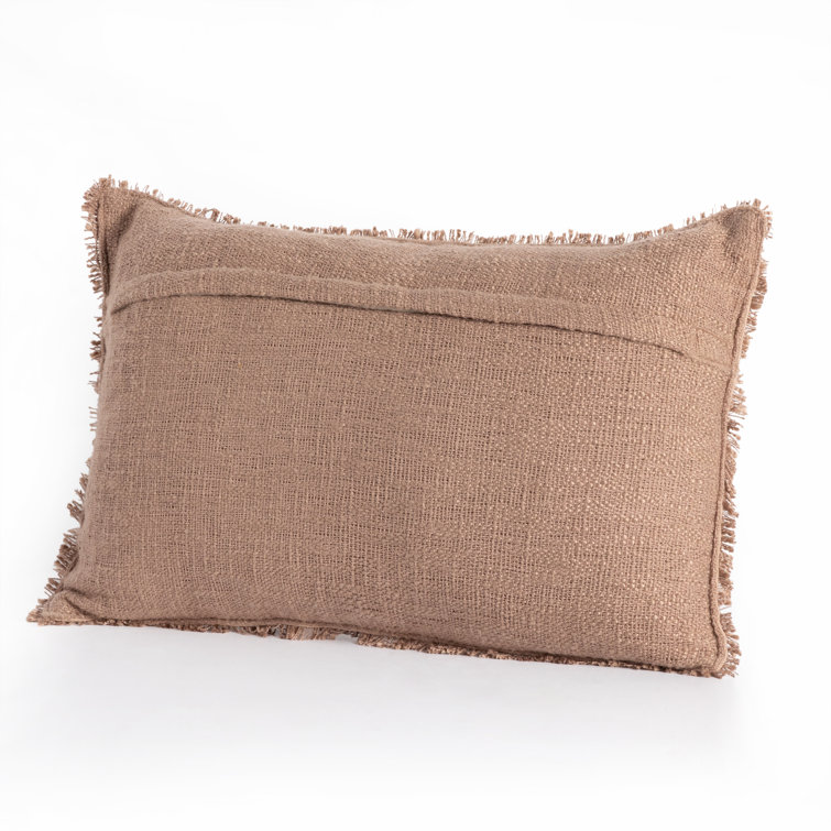 Olive Green Textured Lumbar Pillow with Eyelash Fringe
