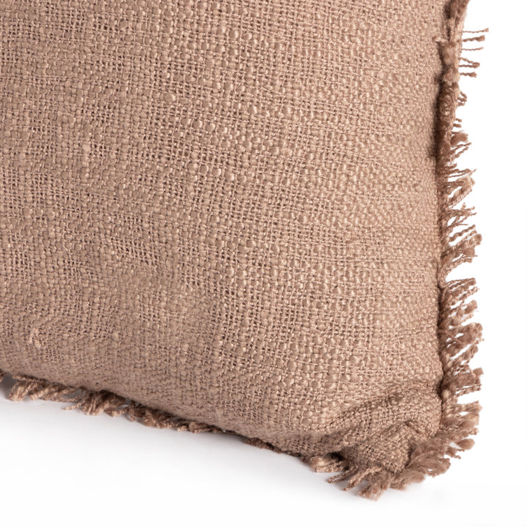 Olive Green Textured Lumbar Pillow with Eyelash Fringe