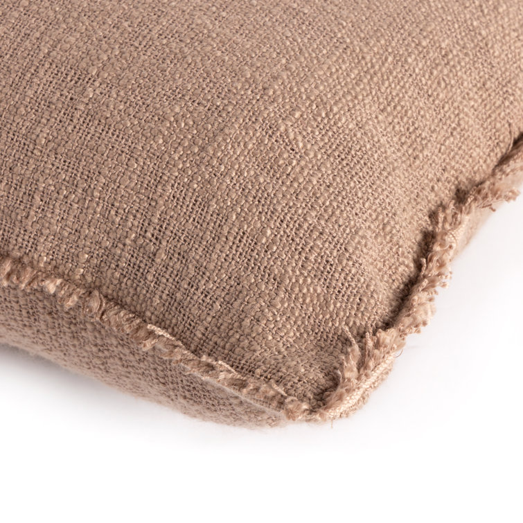 Olive Green Textured Lumbar Pillow with Eyelash Fringe