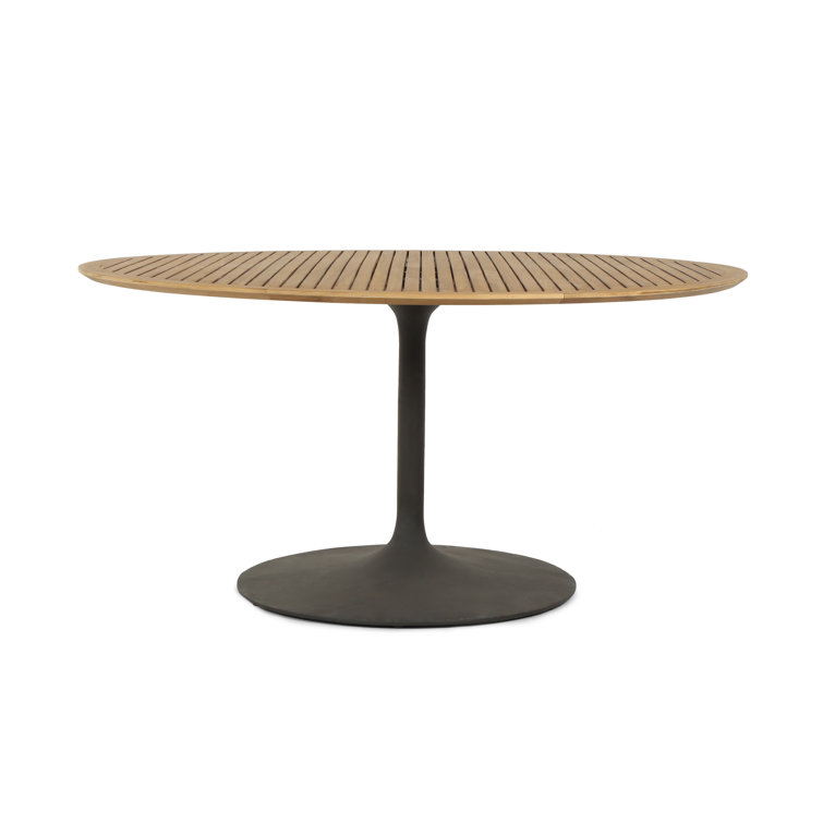 Reina 54" Brown Teak Round Dining Table with Pedestal Base