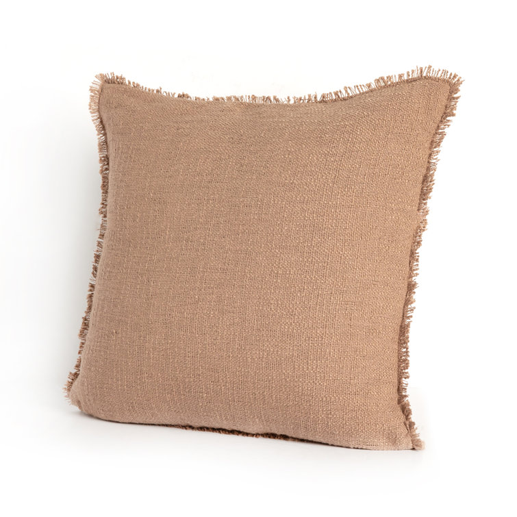 Natural Cream Fringed 20" Square Indoor/Outdoor Pillow