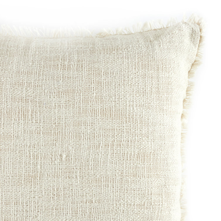 Natural Cream Fringed 20" Square Indoor/Outdoor Pillow