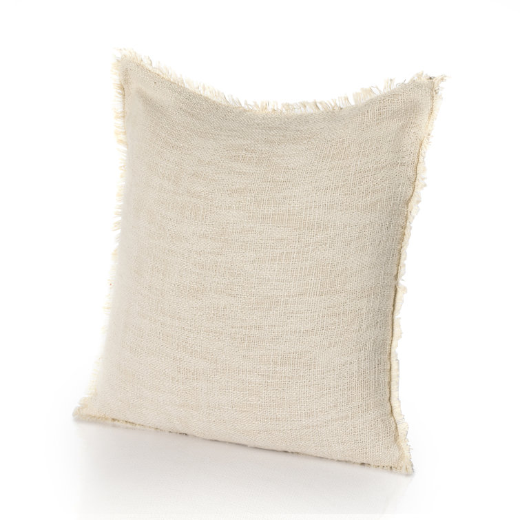 Natural Cream Fringed 20" Square Indoor/Outdoor Pillow