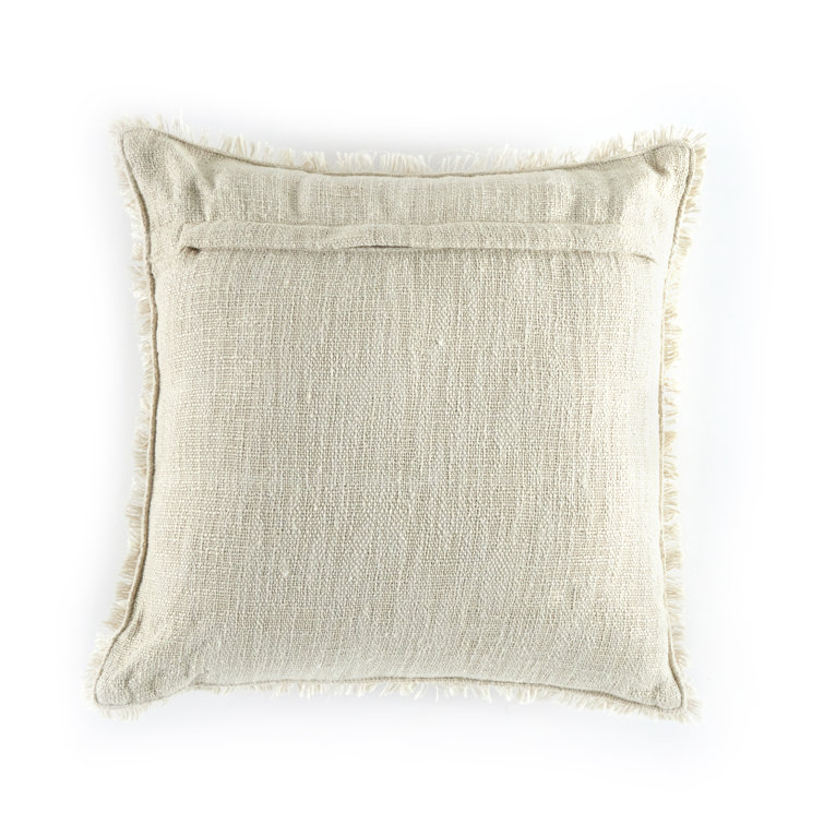Natural Cream Fringed 20" Square Indoor/Outdoor Pillow