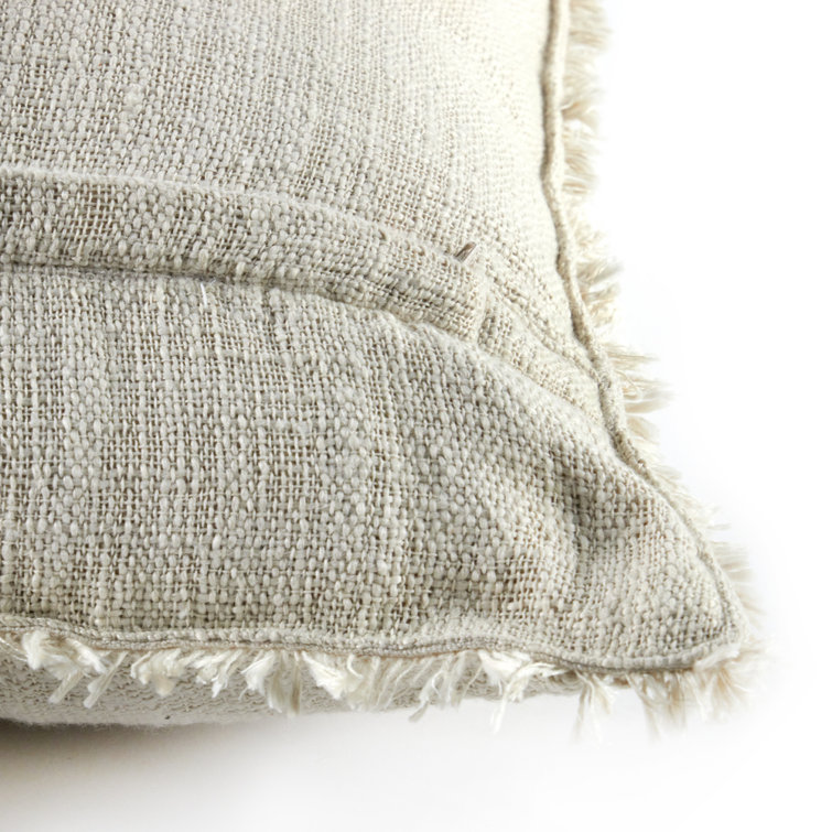 Natural Cream Fringed 20" Square Indoor/Outdoor Pillow