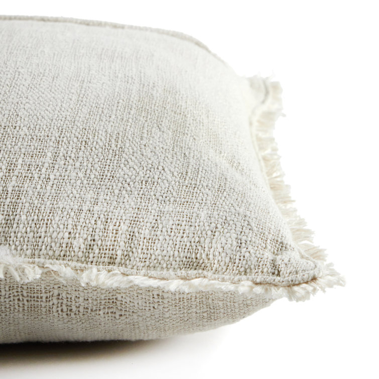 Natural Cream Fringed 20" Square Indoor/Outdoor Pillow