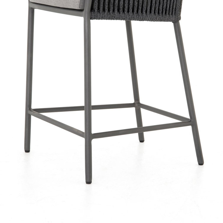 Gray Rope Woven Outdoor Counter Stool with Cushions