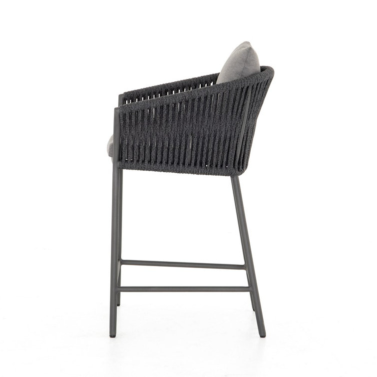 Gray Rope Woven Outdoor Counter Stool with Cushions