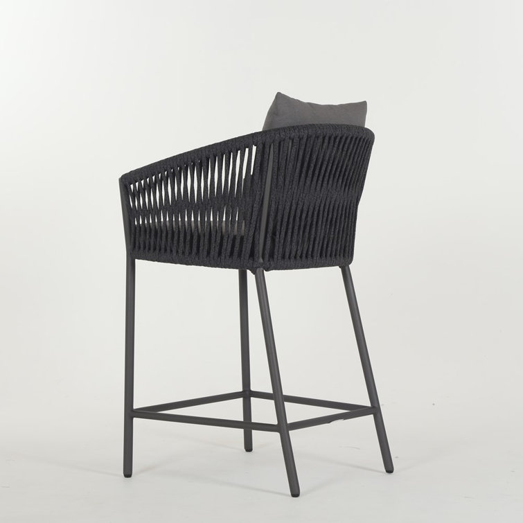 Gray Rope Woven Outdoor Counter Stool with Cushions