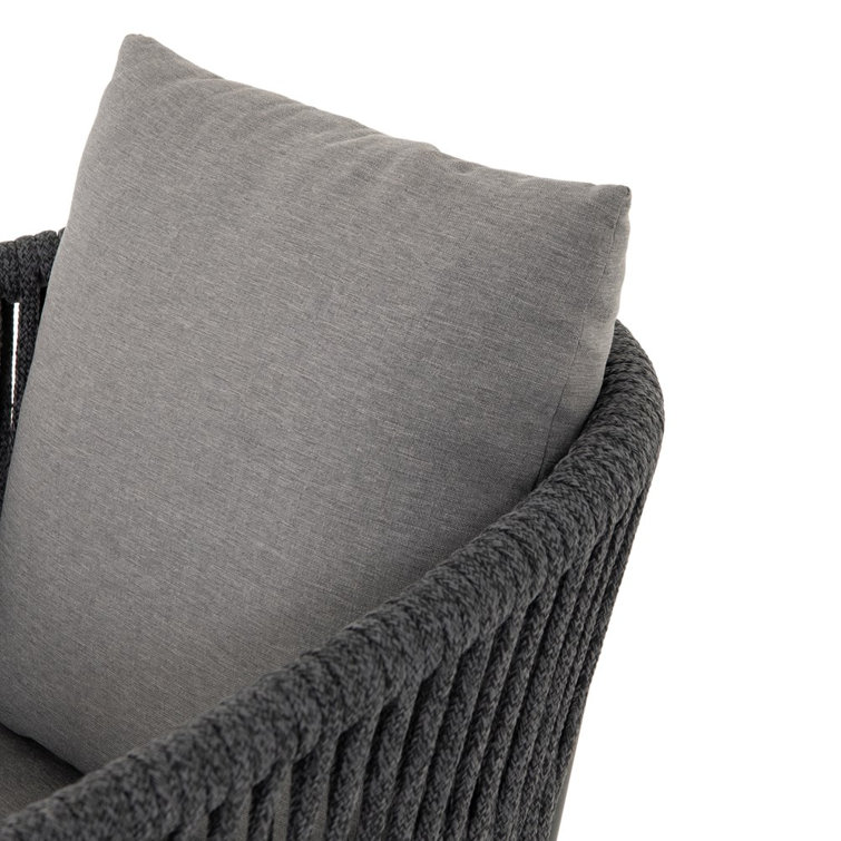 Gray Rope Woven Outdoor Counter Stool with Cushions