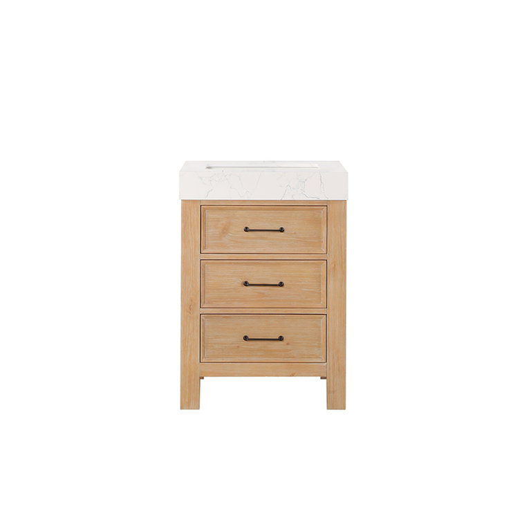 Leon 24" Fir Wood Brown Bathroom Vanity with White Composite Top