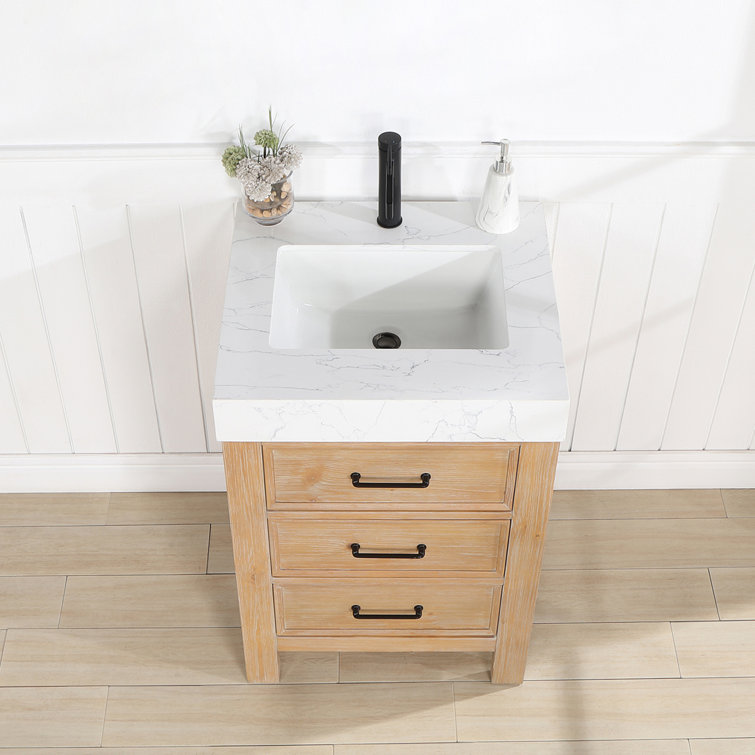 Leon 24" Fir Wood Brown Bathroom Vanity with White Composite Top