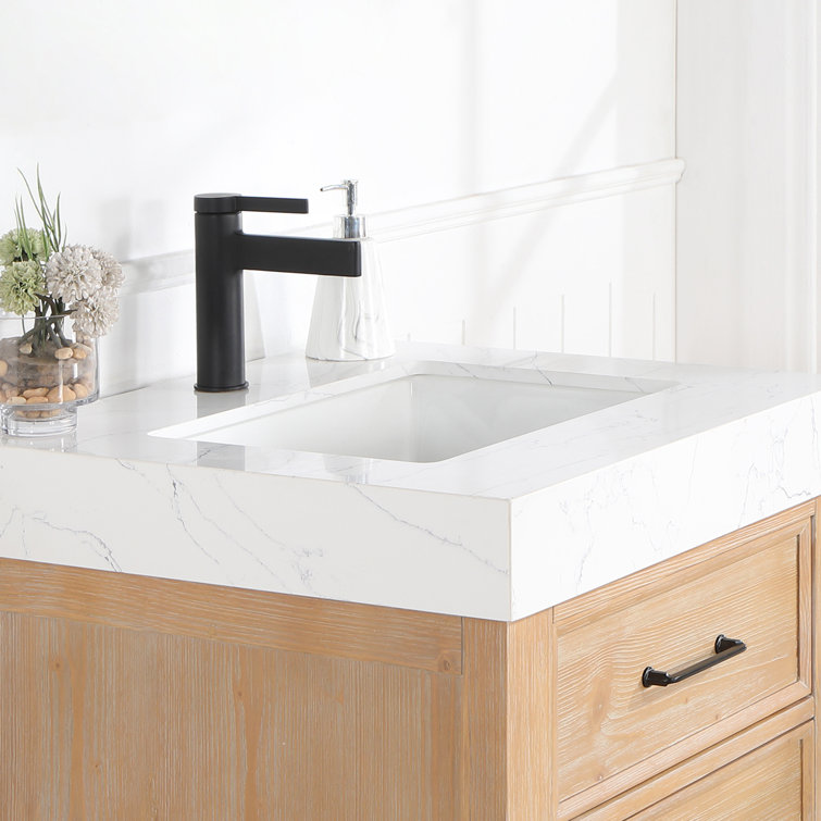 Leon 24" Fir Wood Brown Bathroom Vanity with White Composite Top