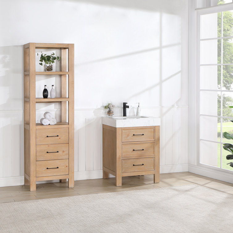 Leon 24" Fir Wood Brown Bathroom Vanity with White Composite Top