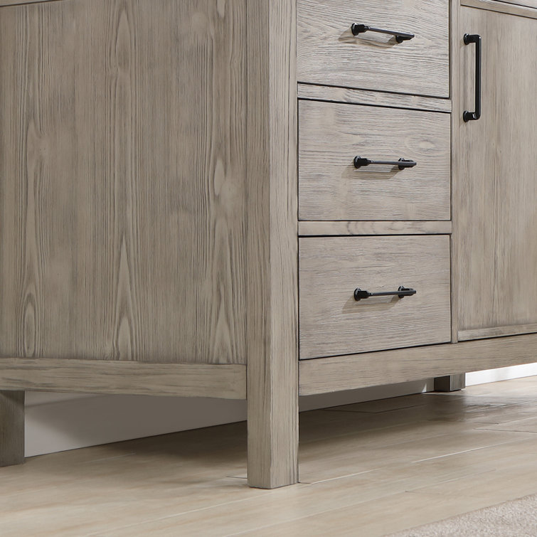 Leon 60" Fir Wood Brown Bathroom Vanity with White Composite Top