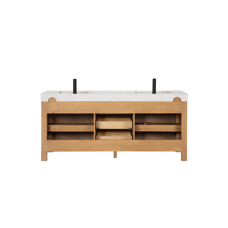 Leon 72" Fir Wood Brown Double Vanity with White Composite Top and Mirrors