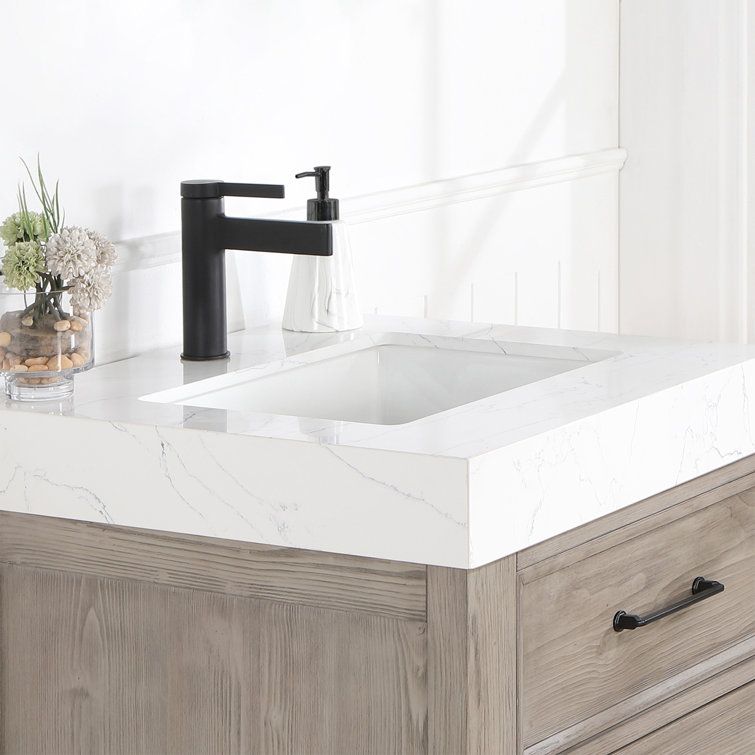 Leon 24" Fir Wood Brown Bathroom Vanity with White Composite Top