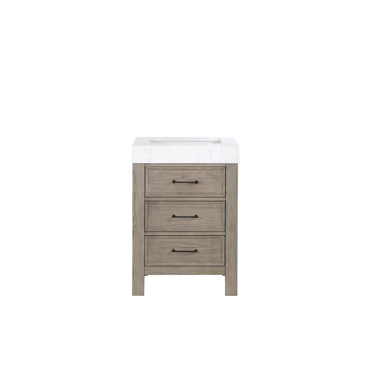 Leon 24" Fir Wood Brown Bathroom Vanity with White Composite Top