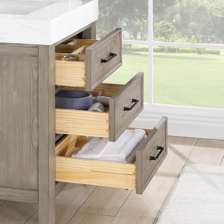 Leon 24" Fir Wood Brown Bathroom Vanity with White Composite Top