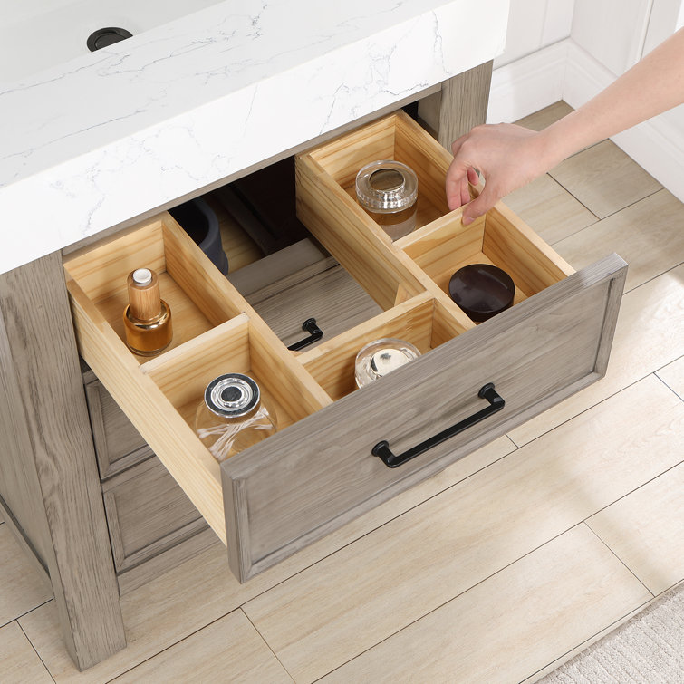 Leon 24" Fir Wood Brown Bathroom Vanity with White Composite Top