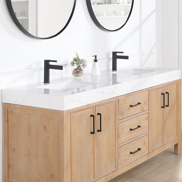 Leon 72" Fir Wood Brown Double Vanity with White Composite Top and Mirrors