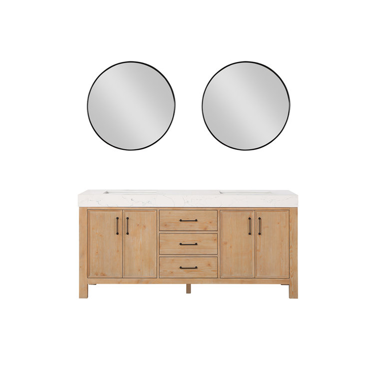 Leon 72" Fir Wood Brown Double Vanity with White Composite Top and Mirrors