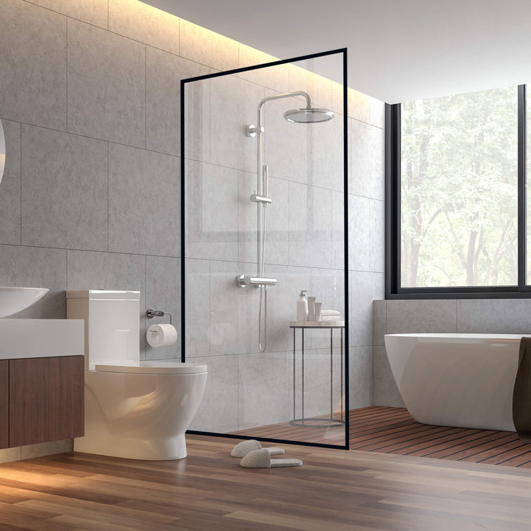 Velvon 34" x 74" Matte Black Framed Fixed Glass Shower Panel